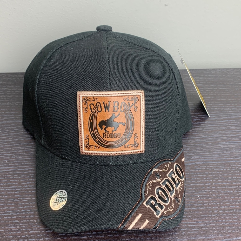 Black Cowboy Rodeo Embroidered Ball Cap Velcro Close NEW!